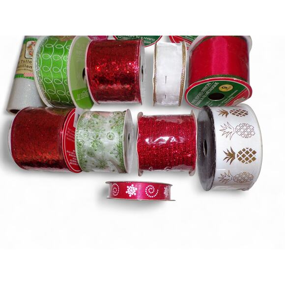 Christmas Winter (13) Ribbon Spool Lot Wire Edge Red Sequin Sparkle Tulle New - Picture 4 of 5